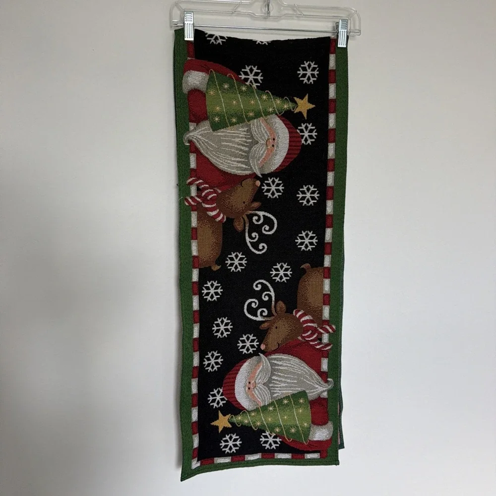 Woven Tapestry Cotton Blend Holiday Decor Santa Table Runner Christmas